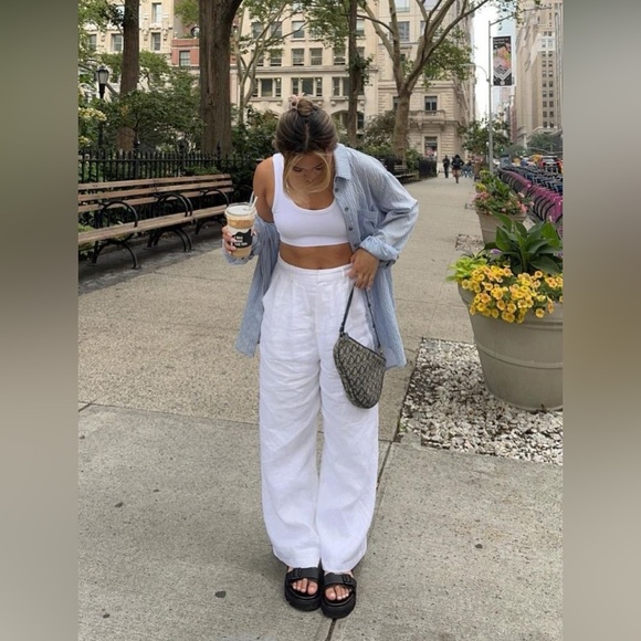 White Linen Straight Legs Pants - Picture 5 of 7